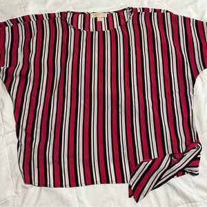 Hot pink, black, and white stripes. Worn 1 time size XL